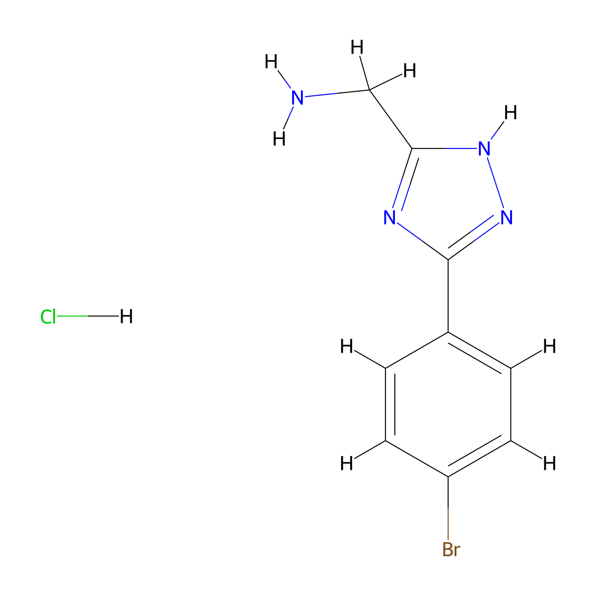 (3-(4-bromophenyl)-1H-1,2,4-triazol-5-yl)methanamine hydrochloride molecular structure, CAS 1240527-78-9