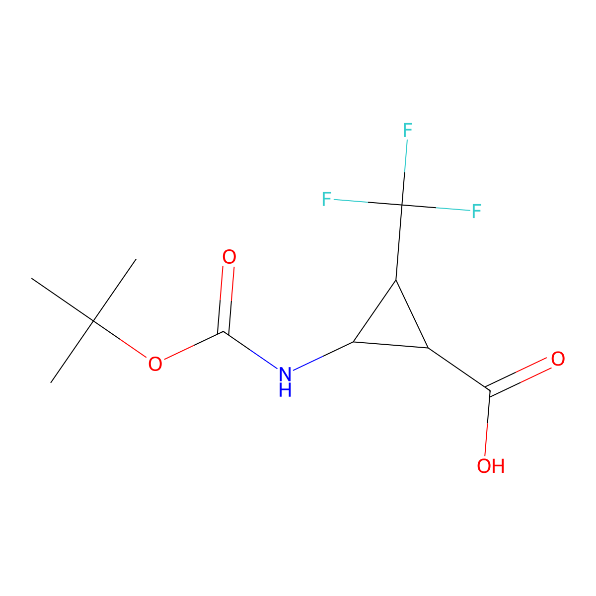 2-{[(Tert-butoxy)carbonyl]amino}-3-(trifluoromethyl)cyclopropane-1-carboxylic acid molecular structure, CAS 1240527-79-0