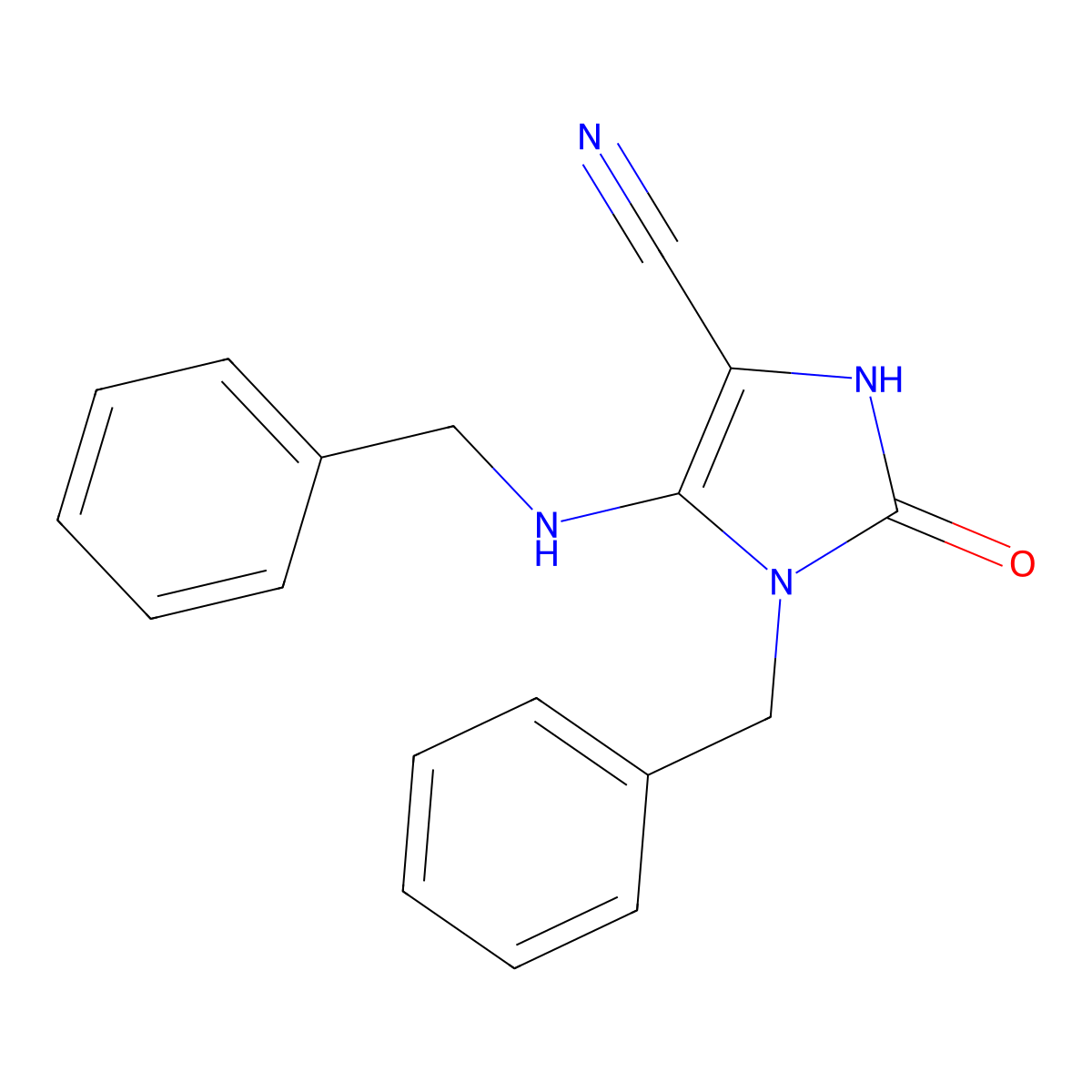 1-benzyl-5-(benzylamino)-2-oxo-2,3-dihydro-1H-imidazole-4-carbonitrile molecular structure, CAS 1240527-94-9
