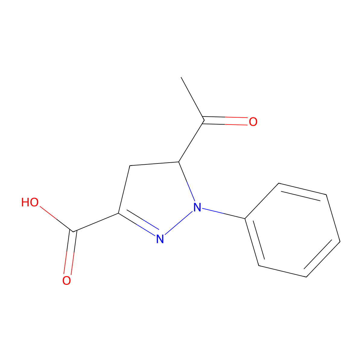 5-acetyl-1-phenyl-4,5-dihydro-1H-pyrazole-3-carboxylic acid molecular structure, CAS 1240527-97-2
