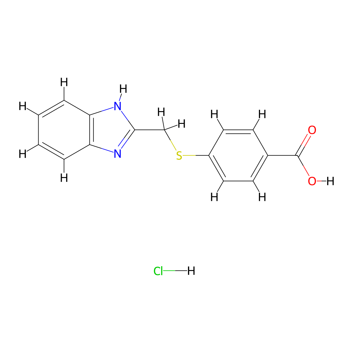 4-[(1H-1,3-benzodiazol-2-ylmethyl)sulfanyl]benzoic acid hydrochloride molecular structure, CAS 1240528-16-8