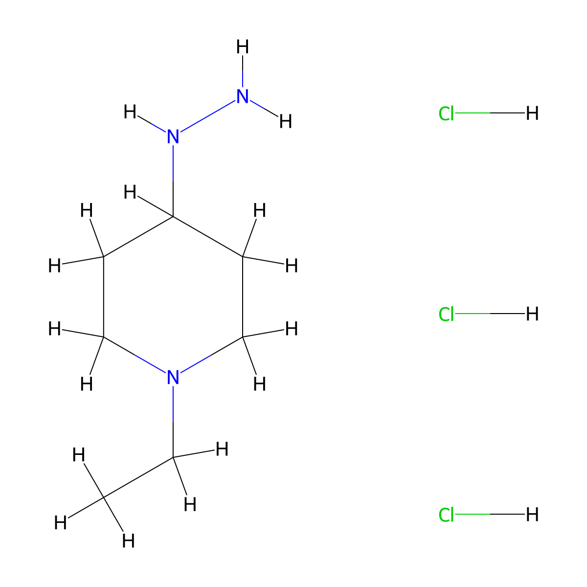 1-Ethyl-4-hydrazinylpiperidine trihydrochloride molecular structure, CAS 1240528-18-0