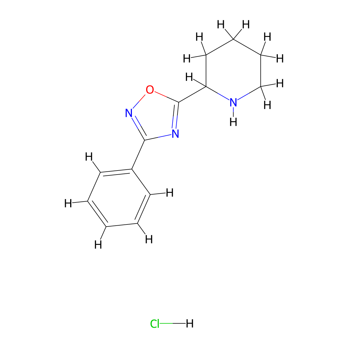 2-(3-Phenyl-1,2,4-oxadiazol-5-yl)piperidine hydrochloride molecular structure, CAS 1240528-19-1