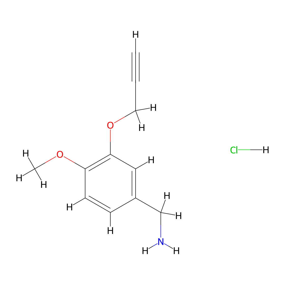 (4-Methoxy-3-(prop-2-yn-1-yloxy)phenyl)methanamine hydrochloride molecular structure, CAS 1240528-27-1