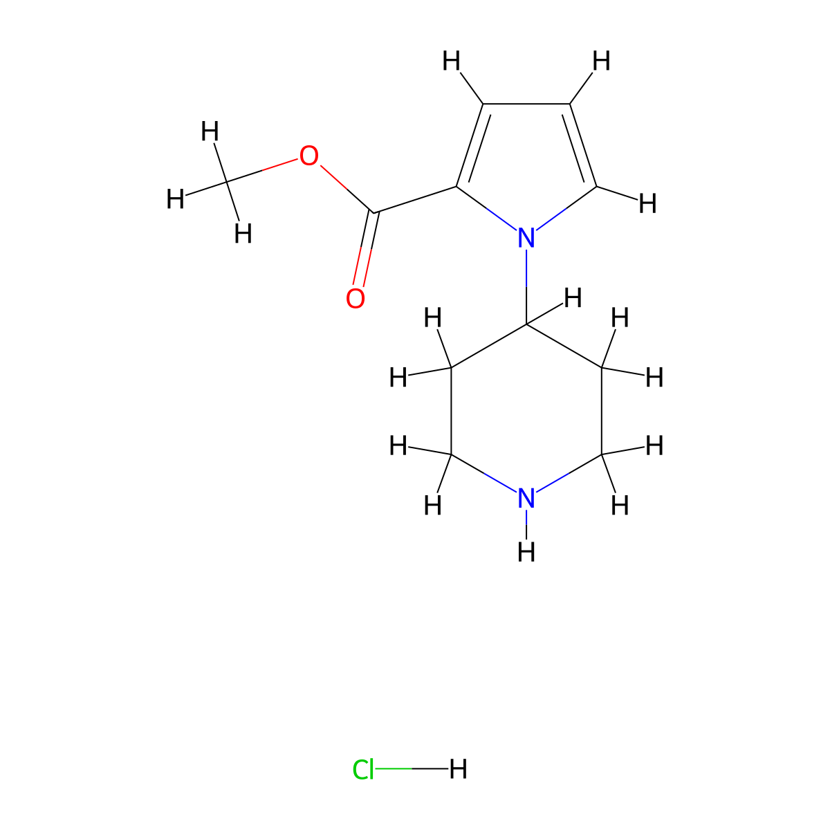 methyl 1-(piperidin-4-yl)-1H-pyrrole-2-carboxylate hydrochloride molecular structure, CAS 1240528-40-8