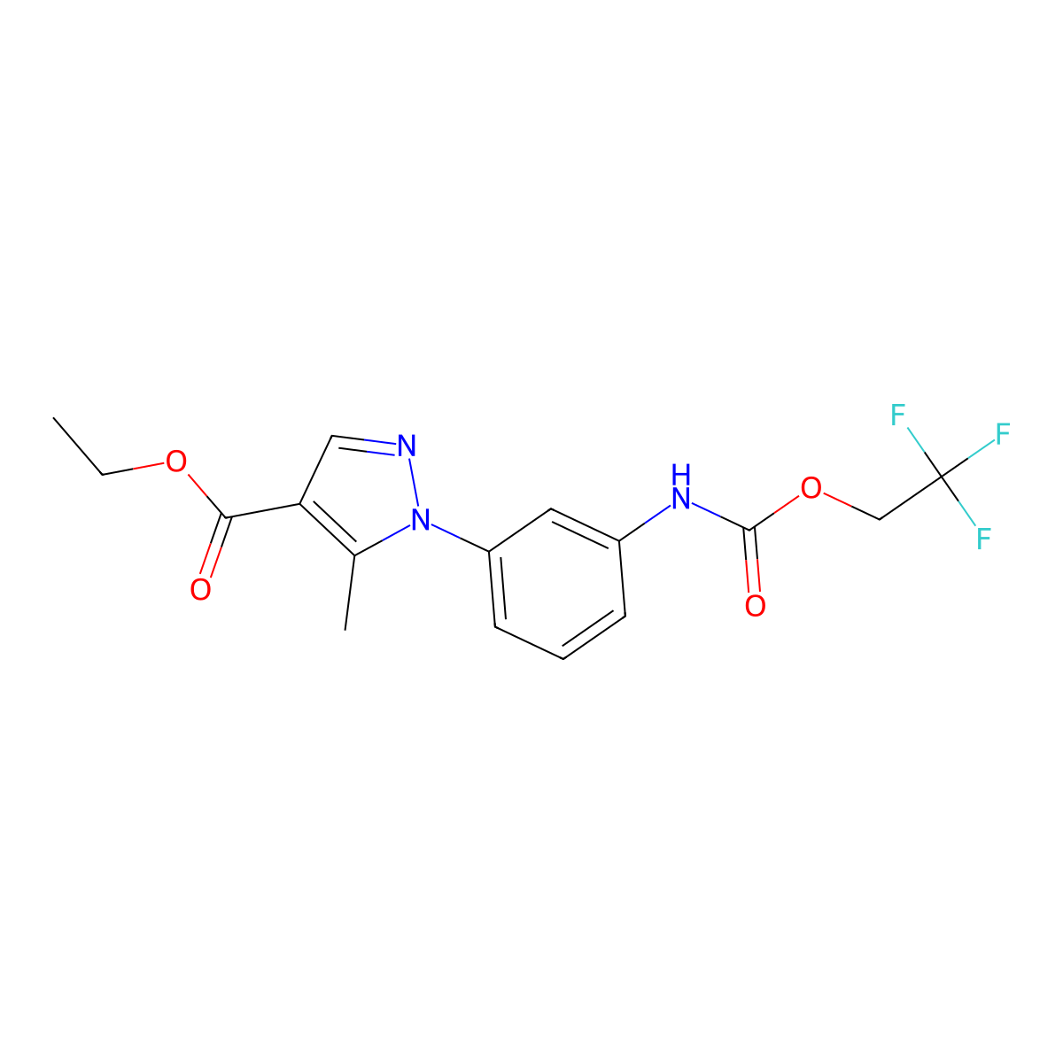 ethyl 5-methyl-1-(3-{[(2,2,2-trifluoroethoxy)carbonyl]amino}phenyl)-1H-pyrazole-4-carboxylate molecular structure, CAS 1240528-41-9