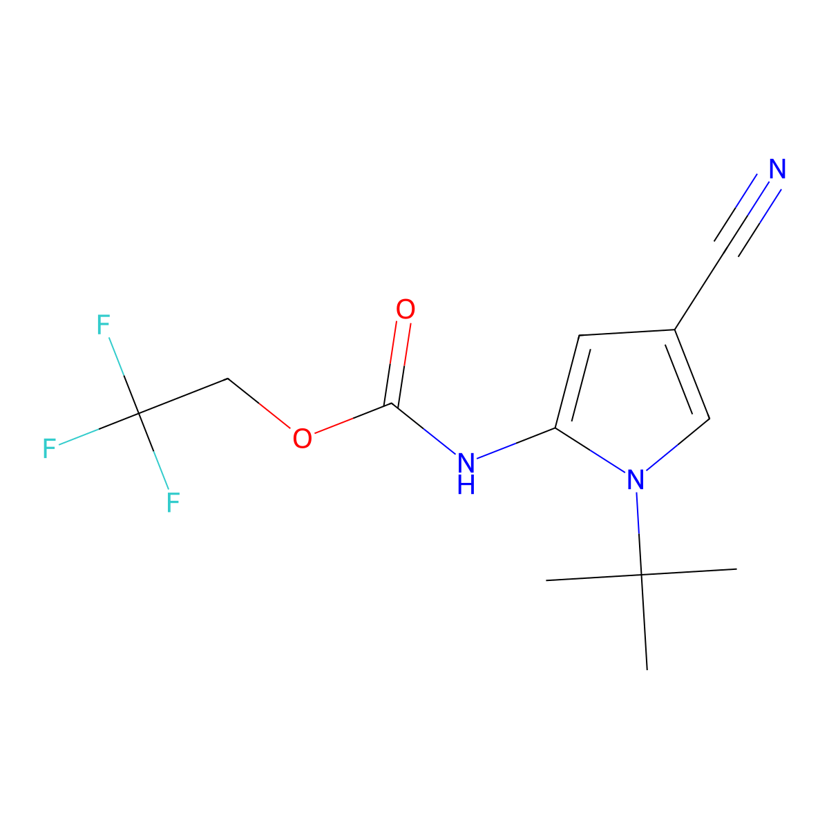 2,2,2-trifluoroethyl N-(1-tert-butyl-4-cyano-1H-pyrrol-2-yl)carbamate molecular structure, CAS 1240528-52-2
