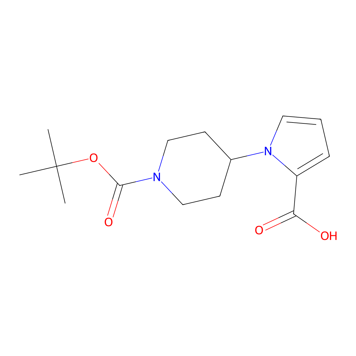 1-(1,1-Dimethylethyl) 4-(2-carboxy-1H-pyrrol-1-yl)-1-piperidinecarboxylate molecular structure, CAS 1240528-62-4