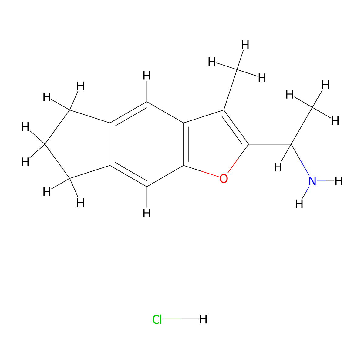 1-{3-methyl-5H,6H,7H-indeno[5,6-b]furan-2-yl}ethan-1-amine hydrochloride molecular structure, CAS 1240528-72-6