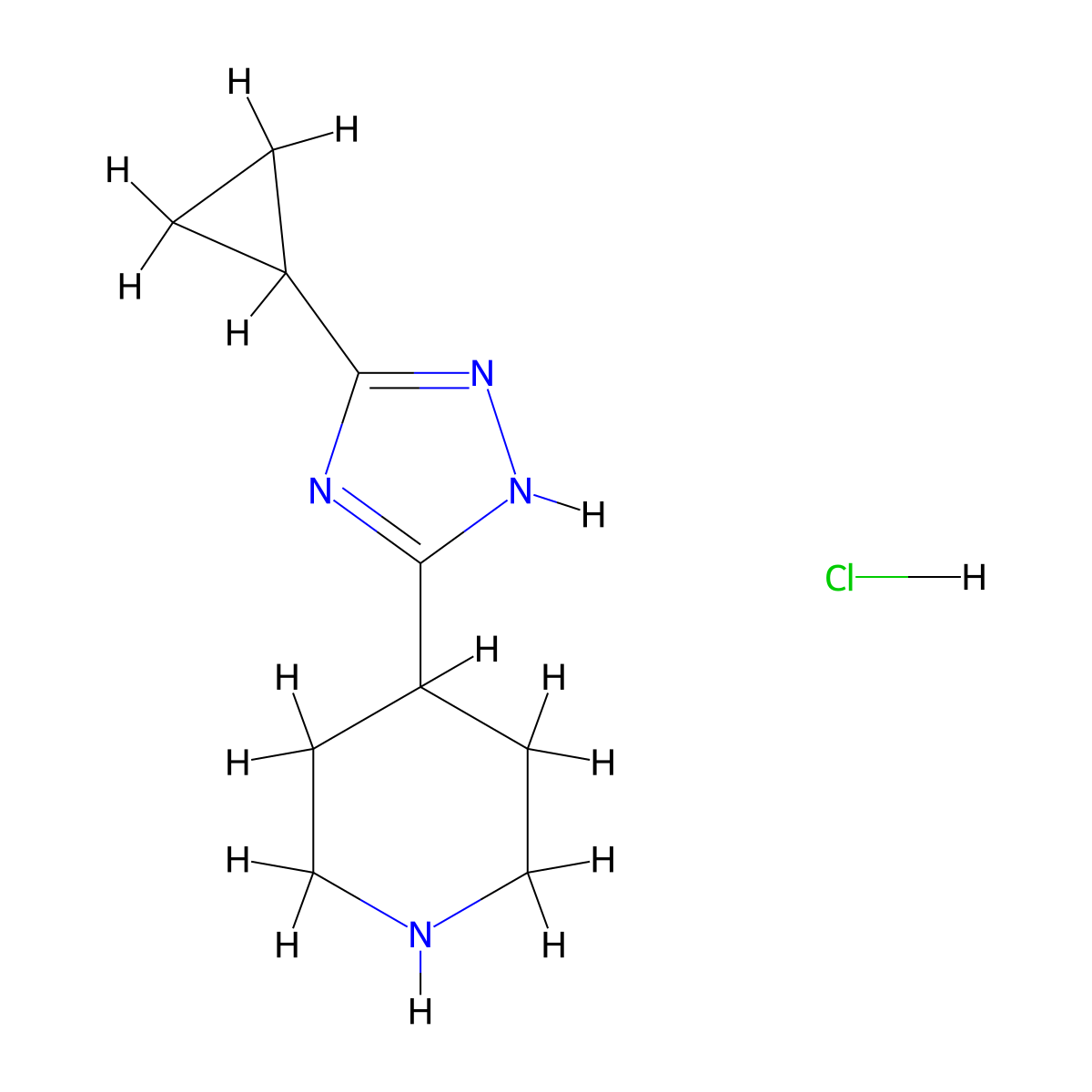 4-(5-cyclopropyl-1H-1,2,4-triazol-3-yl)piperidine hydrochloride molecular structure, CAS 1240528-76-0