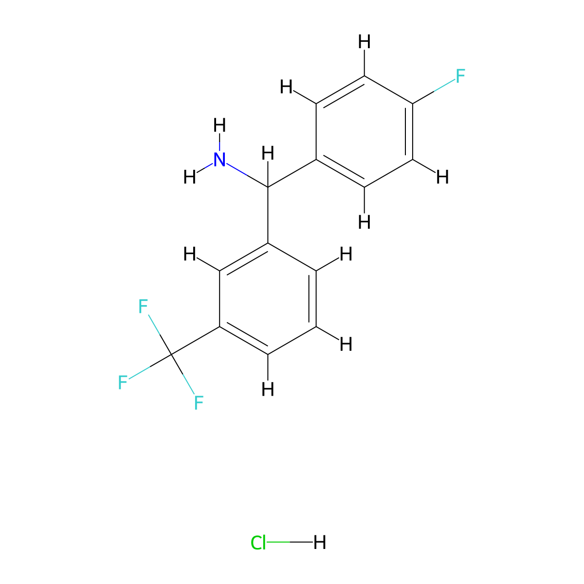 (4-Fluorophenyl)[3-(trifluoromethyl)phenyl]methanamine hydrochloride molecular structure, CAS 1240528-82-8