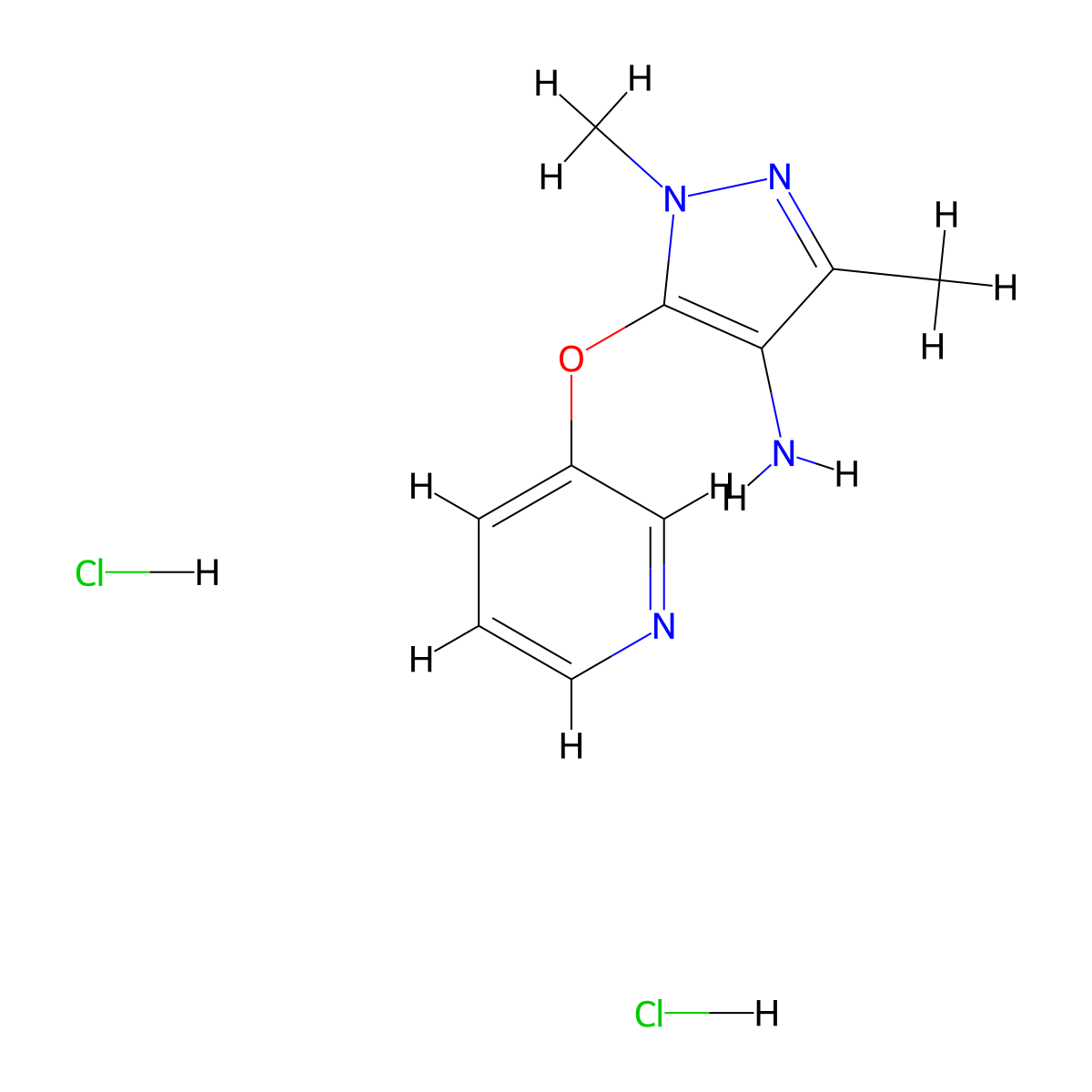 1,3-dimethyl-5-(pyridin-3-yloxy)-1H-pyrazol-4-amine dihydrochloride molecular structure, CAS 1240528-97-5