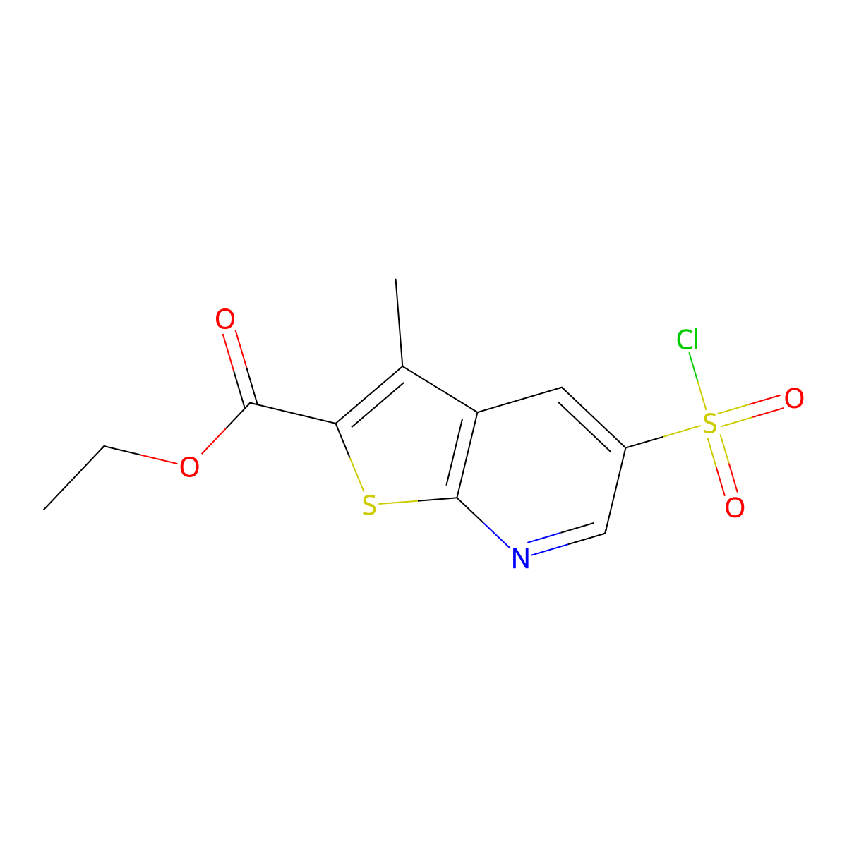 Ethyl 5-(chlorosulfonyl)-3-methylthieno[2,3-b]pyridine-2-carboxylate molecular structure, CAS 1240529-07-0
