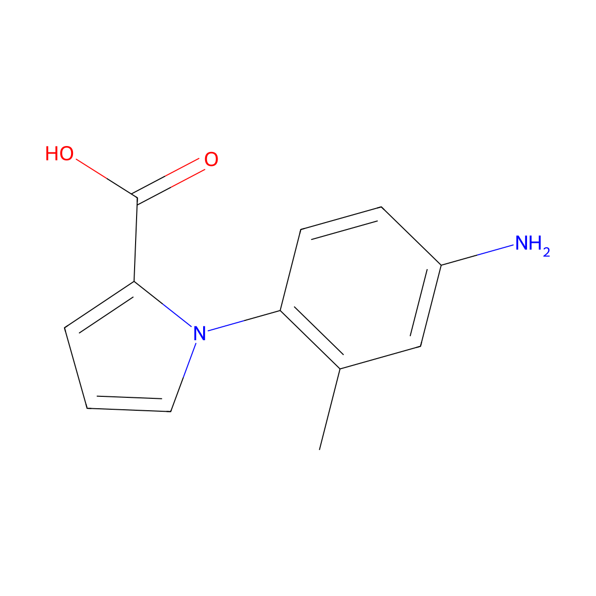 1-(4-amino-2-methylphenyl)-1H-pyrrole-2-carboxylic acid molecular structure, CAS 1240529-13-8