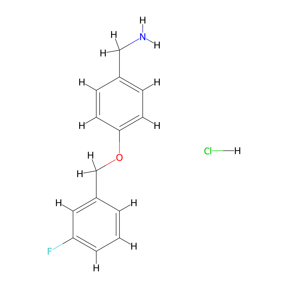 (4-((3-Fluorophenyl)methoxy)phenyl)methanamine hydrochloride molecular structure, CAS 1240529-51-4