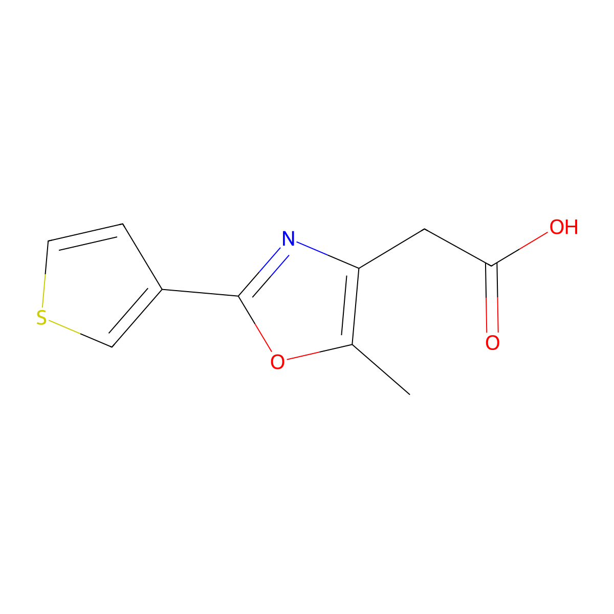 2-(5-Methyl-2-(thiophen-3-yl)-1,3-oxazol-4-yl)acetic acid molecular structure, CAS 1240529-53-6