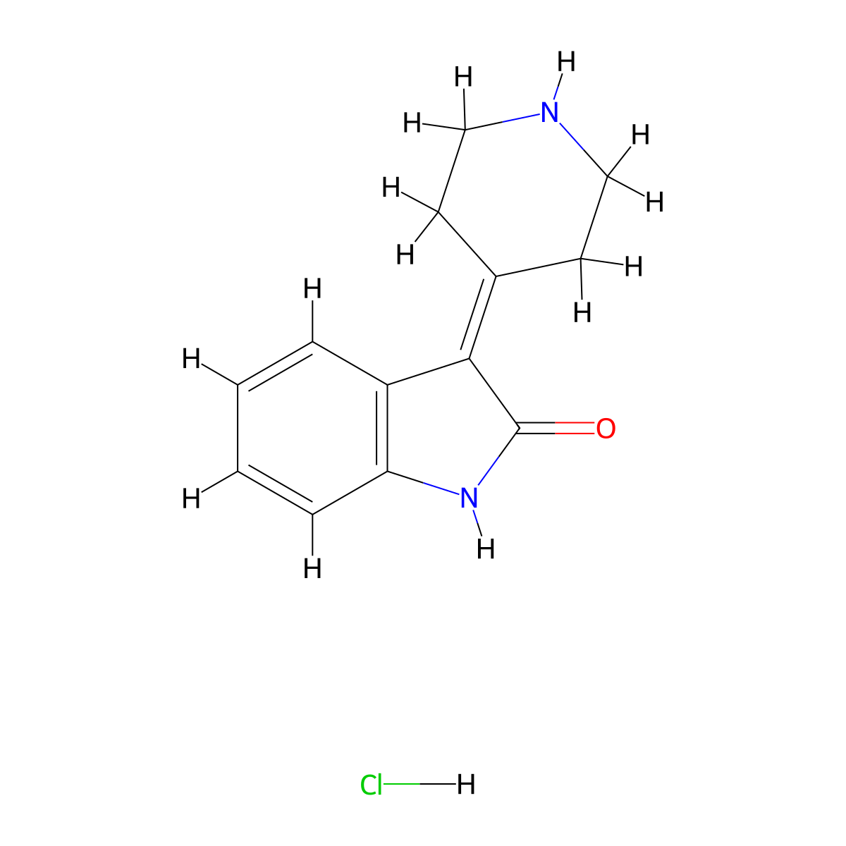 3-(piperidin-4-ylidene)-2,3-dihydro-1H-indol-2-one hydrochloride molecular structure, CAS 1240529-54-7