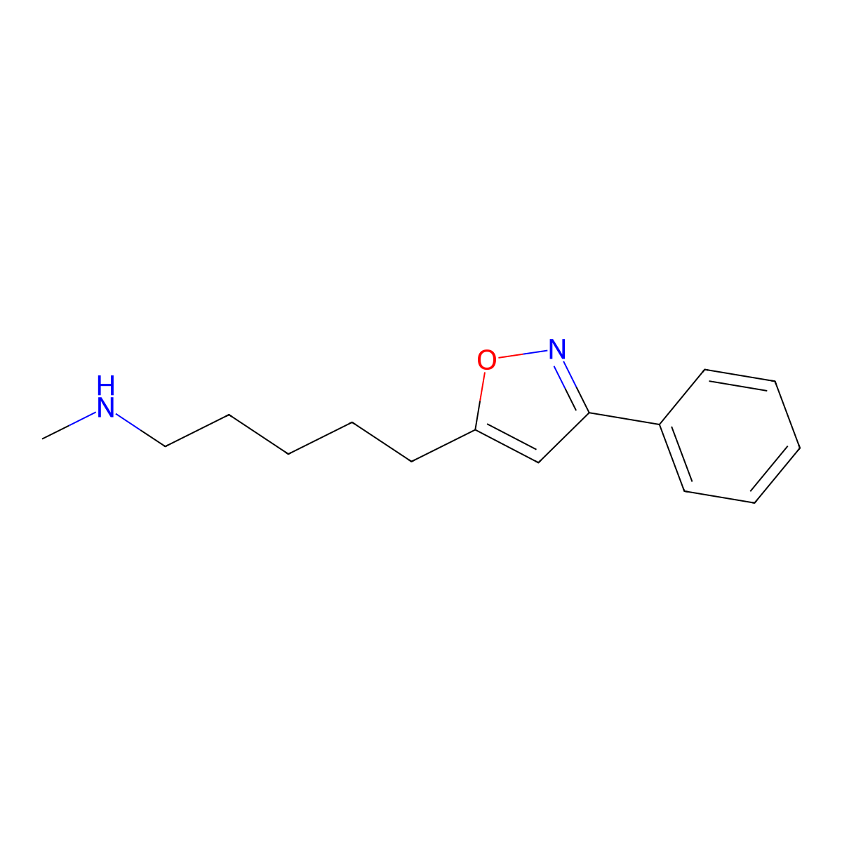 Methyl[5-(3-phenyl-1,2-oxazol-5-YL)pentyl]amine molecular structure, CAS 1240562-10-0