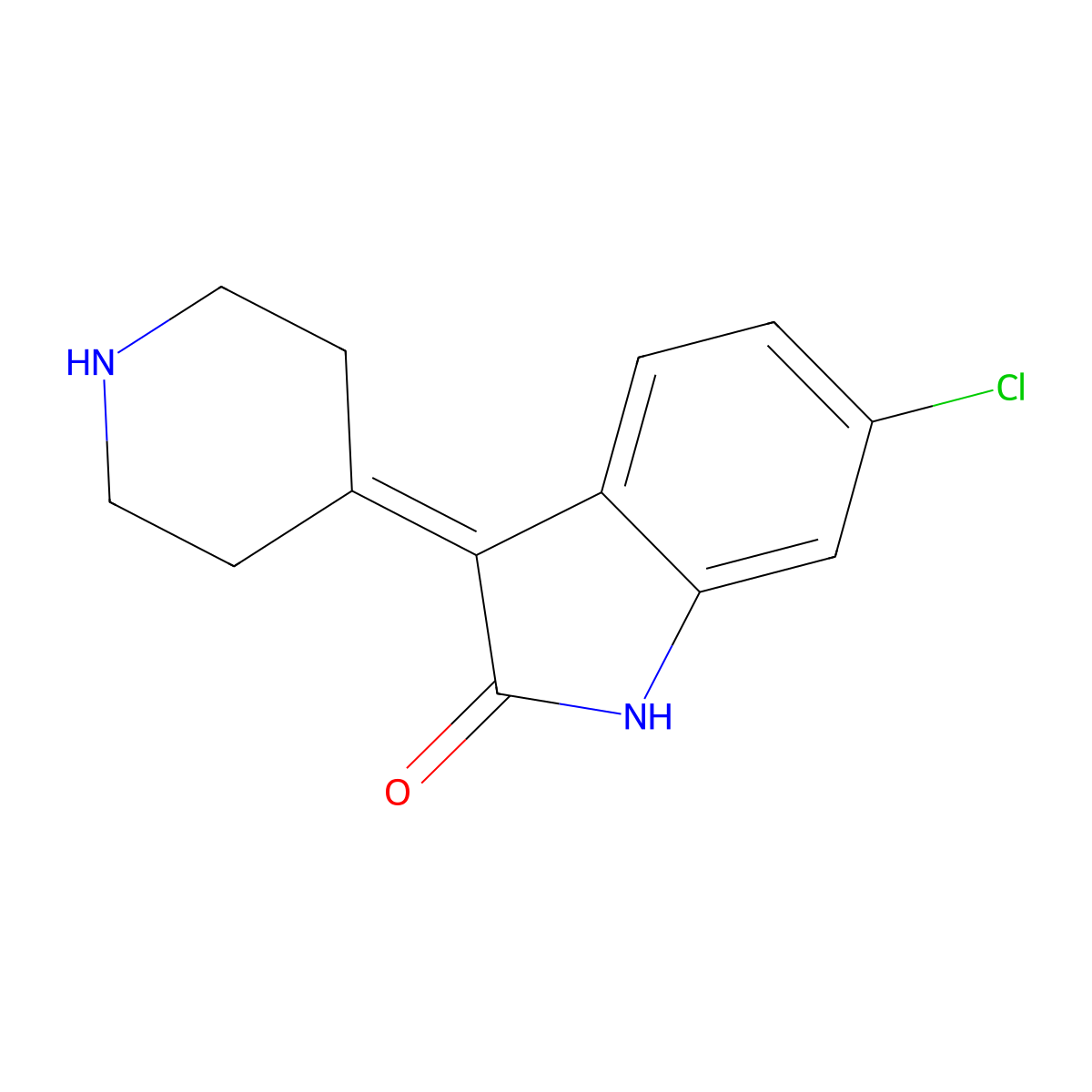 6-Chloro-3-(piperidin-4-ylidene)-2,3-dihydro-1H-indol-2-one molecular structure, CAS 1240562-13-3