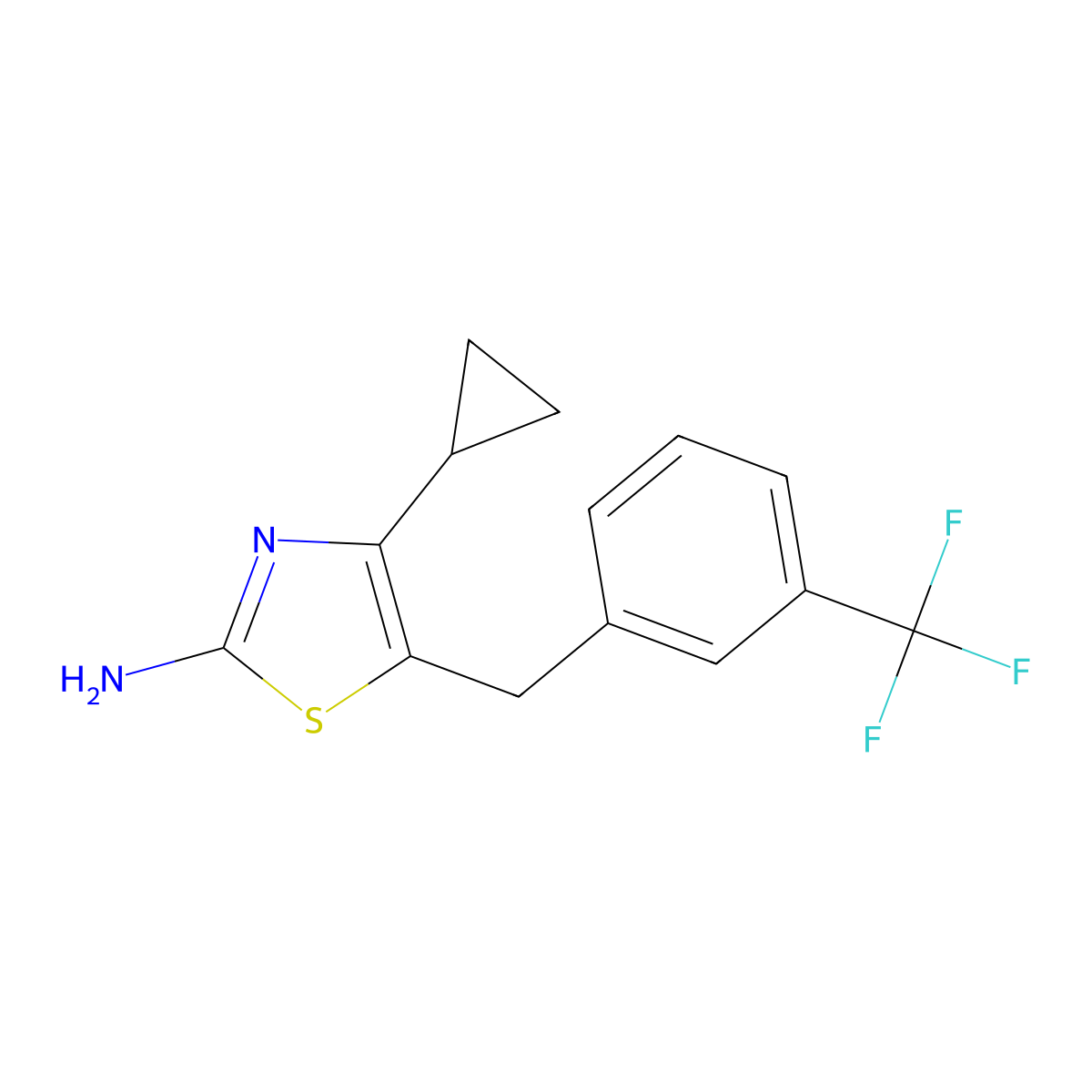 4-Cyclopropyl-5-{[3-(trifluoromethyl)phenyl]methyl}-1,3-thiazol-2-amine molecular structure, CAS 1240562-15-5