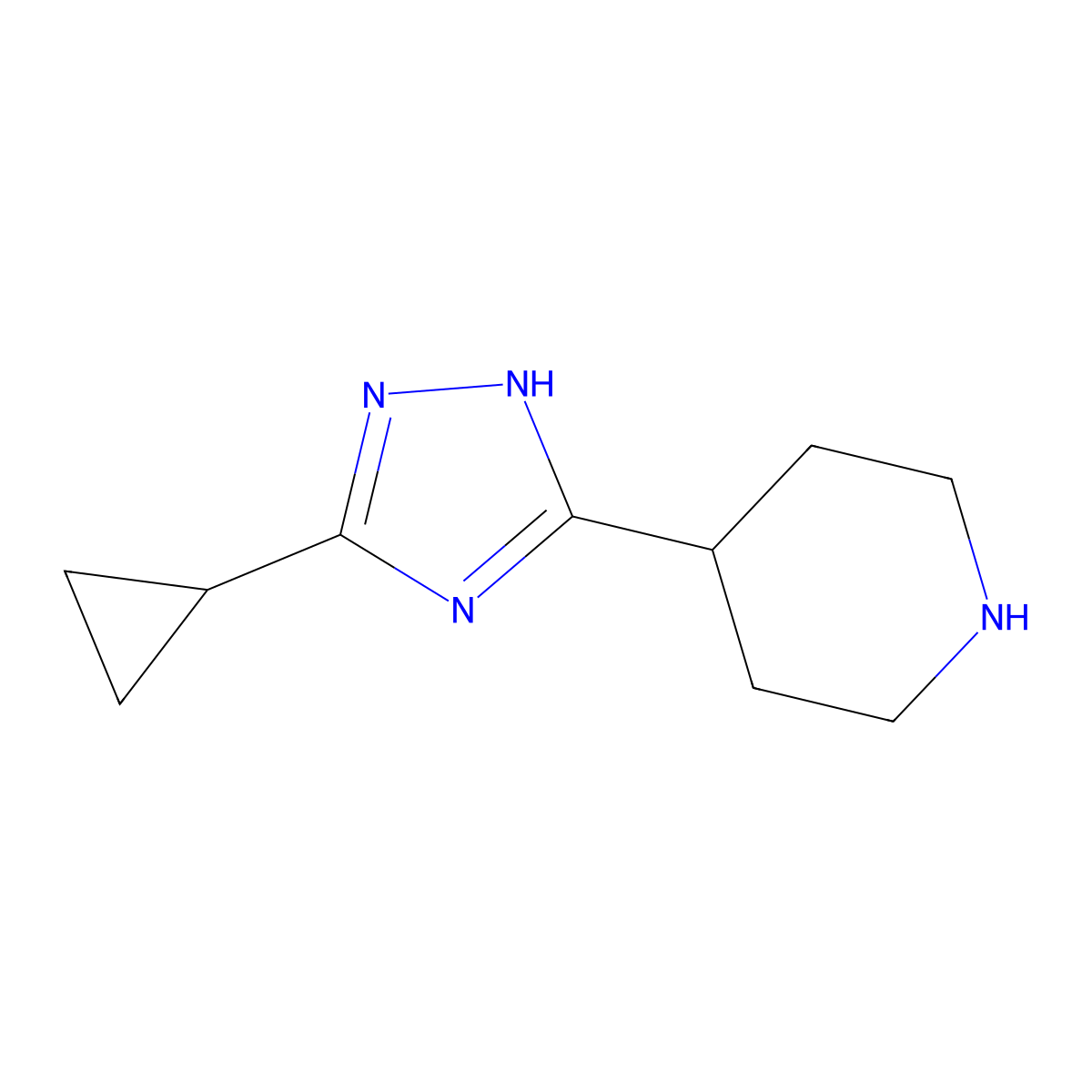 4-(3-cyclopropyl-1H-1,2,4-triazol-5-yl)piperidine molecular structure, CAS 1240562-20-2