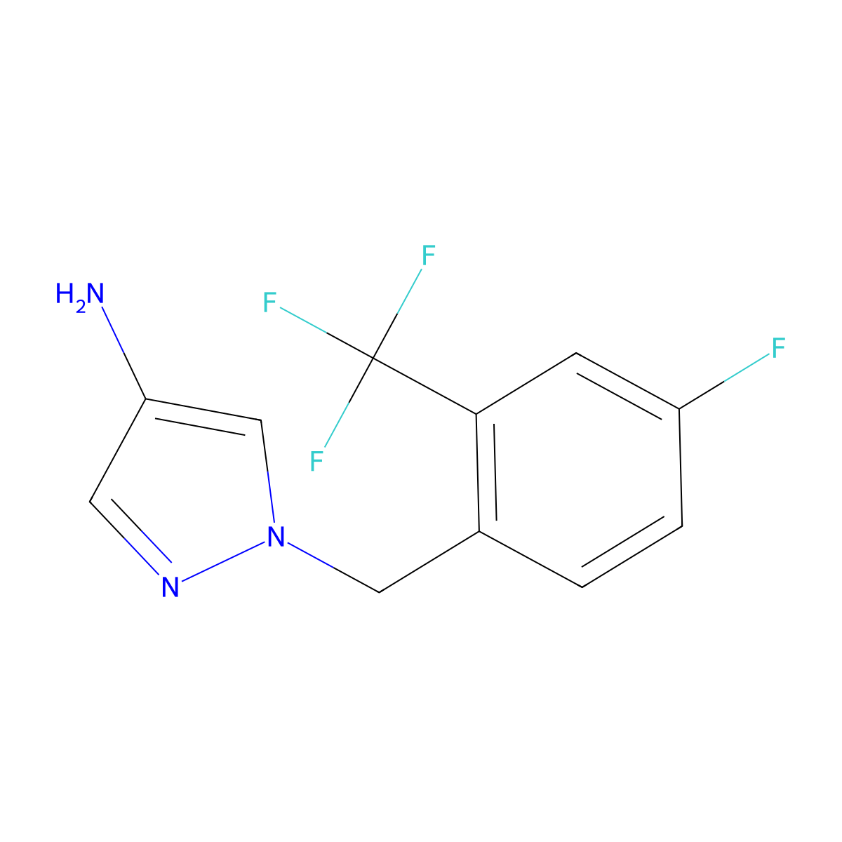 1-{[4-Fluoro-2-(trifluoromethyl)phenyl]methyl}-1H-pyrazol-4-amine molecular structure, CAS 1240565-89-2