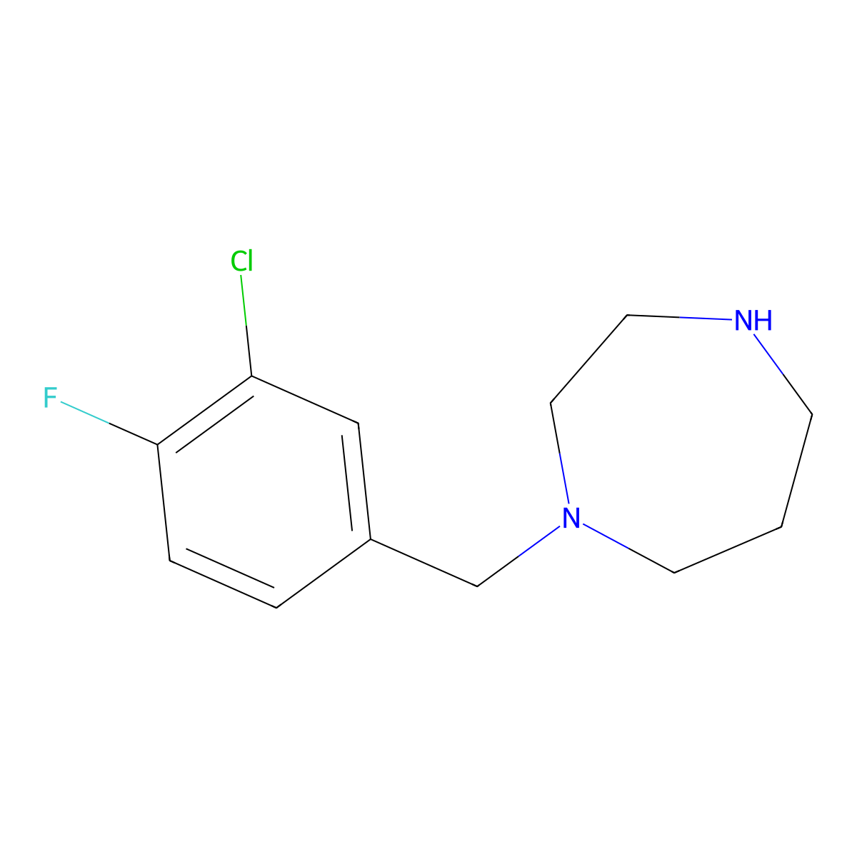 1-[(3-Chloro-4-fluorophenyl)methyl]-1,4-diazepane molecular structure, CAS 1240566-01-1