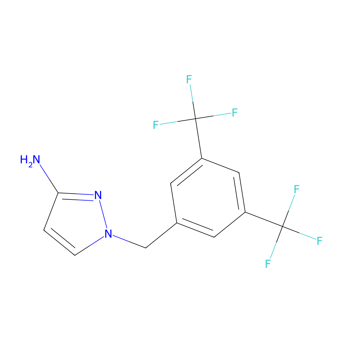 1-{[3,5-Bis(trifluoromethyl)phenyl]methyl}-1H-pyrazol-3-amine molecular structure, CAS 1240566-22-6