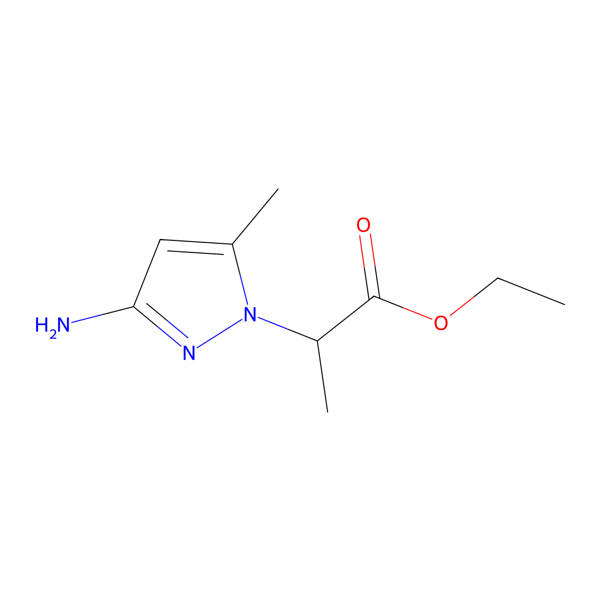 ethyl 2-(3-amino-5-methyl-1H-pyrazol-1-yl)propanoate molecular structure, CAS 1240566-23-7