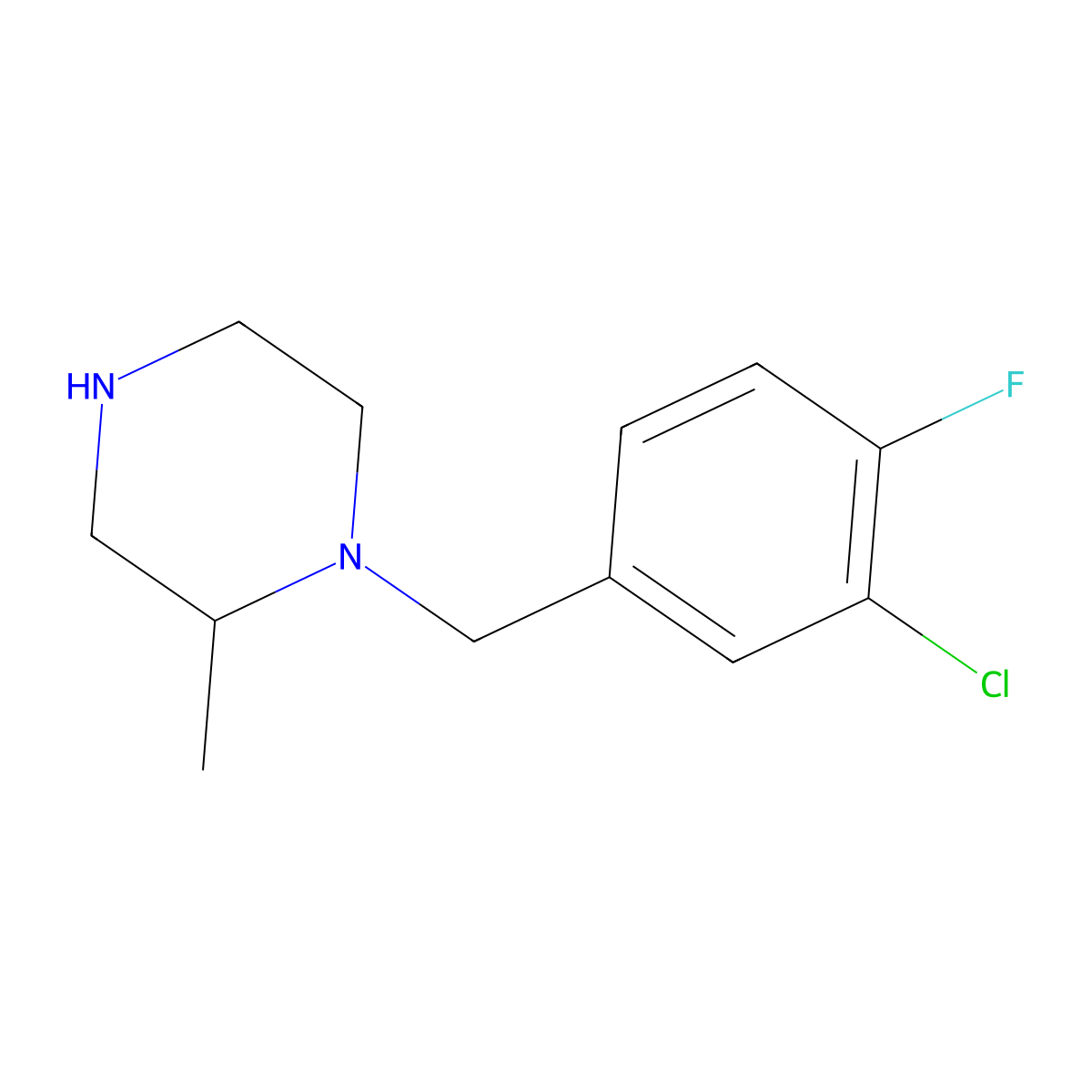 1-[(3-Chloro-4-fluorophenyl)methyl]-2-methylpiperazine molecular structure, CAS 1240566-53-3
