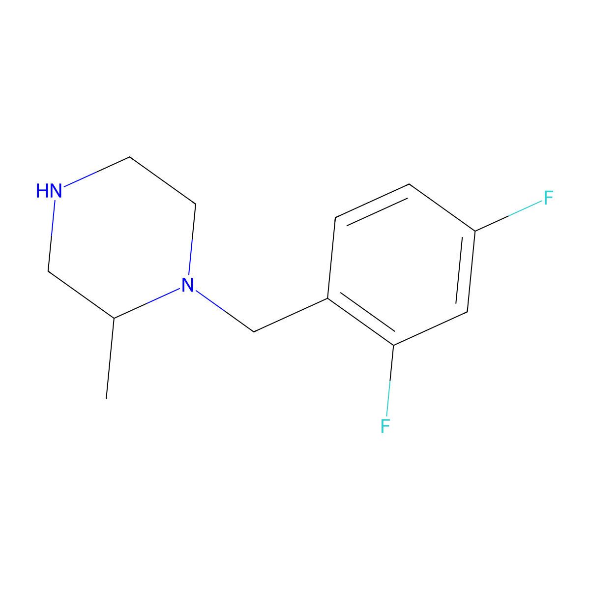1-[(2,4-Difluorophenyl)methyl]-2-methylpiperazine molecular structure, CAS 1240566-64-6
