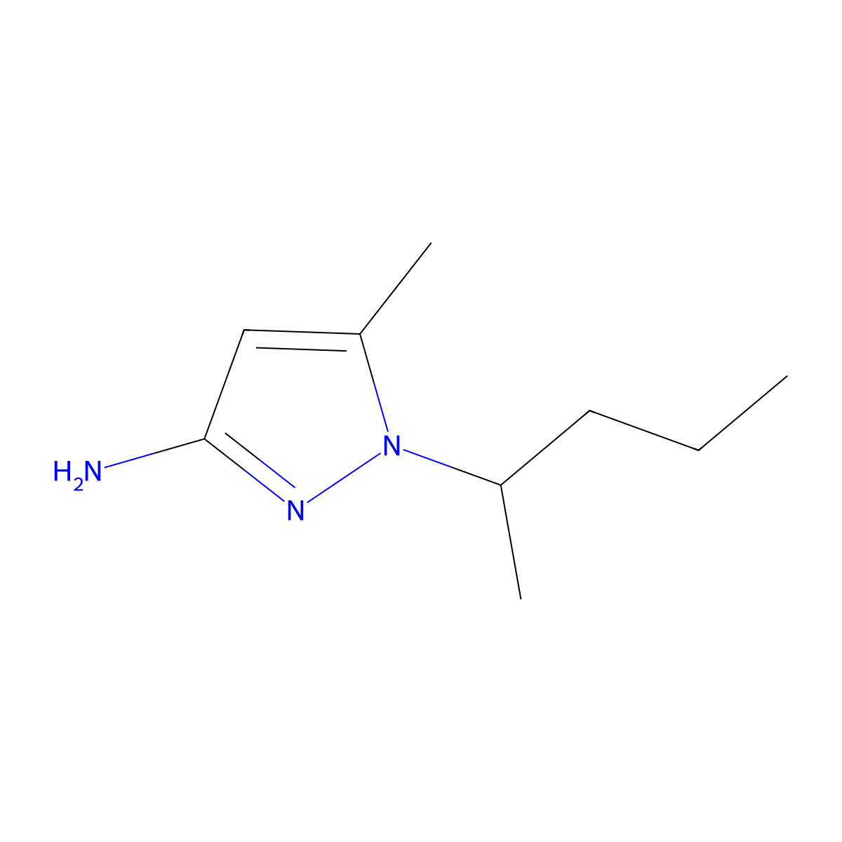 5-Methyl-1-(1-methylbutyl)-1H-pyrazol-3-amine molecular structure, CAS 1240566-90-8
