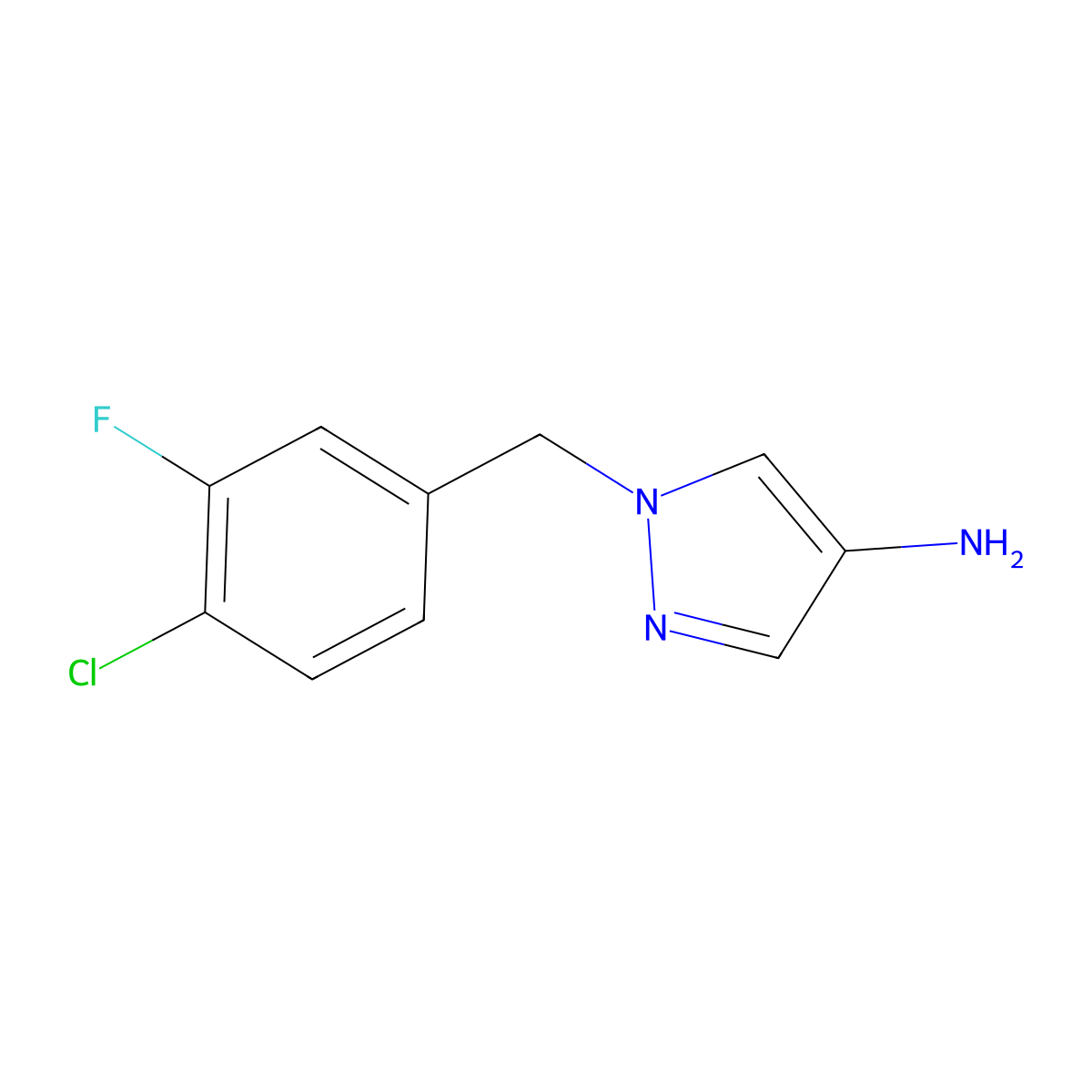 1-[(4-Chloro-3-fluorophenyl)methyl]-1H-pyrazol-4-amine molecular structure, CAS 1240568-07-3