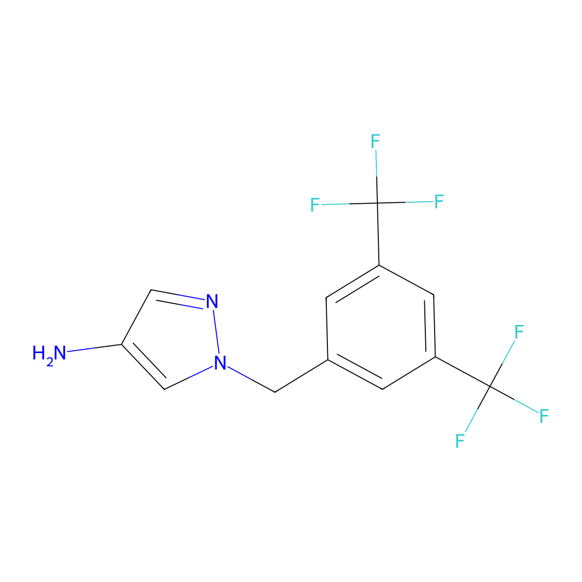 1-{[3,5-Bis(trifluoromethyl)phenyl]methyl}-1H-pyrazol-4-amine molecular structure, CAS 1240568-15-3