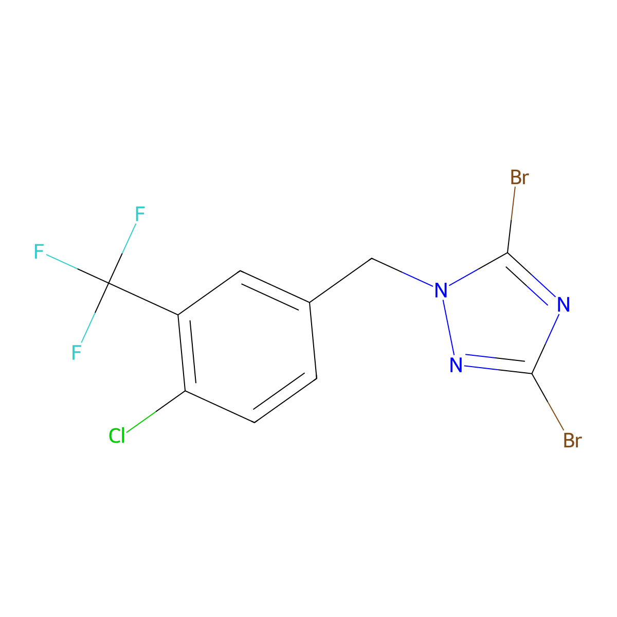 3,5-Dibromo-1-{[4-chloro-3-(trifluoromethyl)phenyl]methyl}-1H-1,2,4-triazole molecular structure, CAS 1240568-47-1
