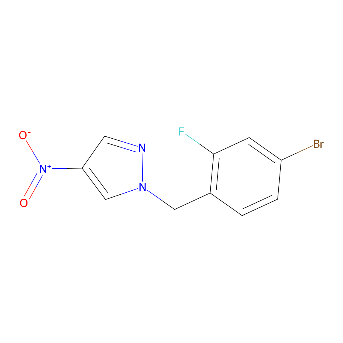 1-[(4-Bromo-2-fluorophenyl)methyl]-4-nitro-1H-pyrazole molecular structure, CAS 1240568-53-9