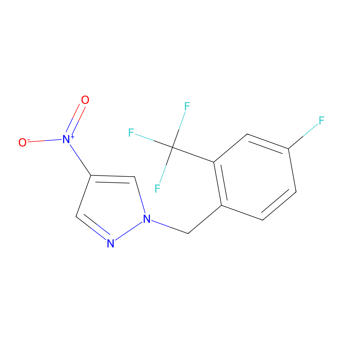 1-{[4-Fluoro-2-(trifluoromethyl)phenyl]methyl}-4-nitro-1H-pyrazole molecular structure, CAS 1240569-51-0