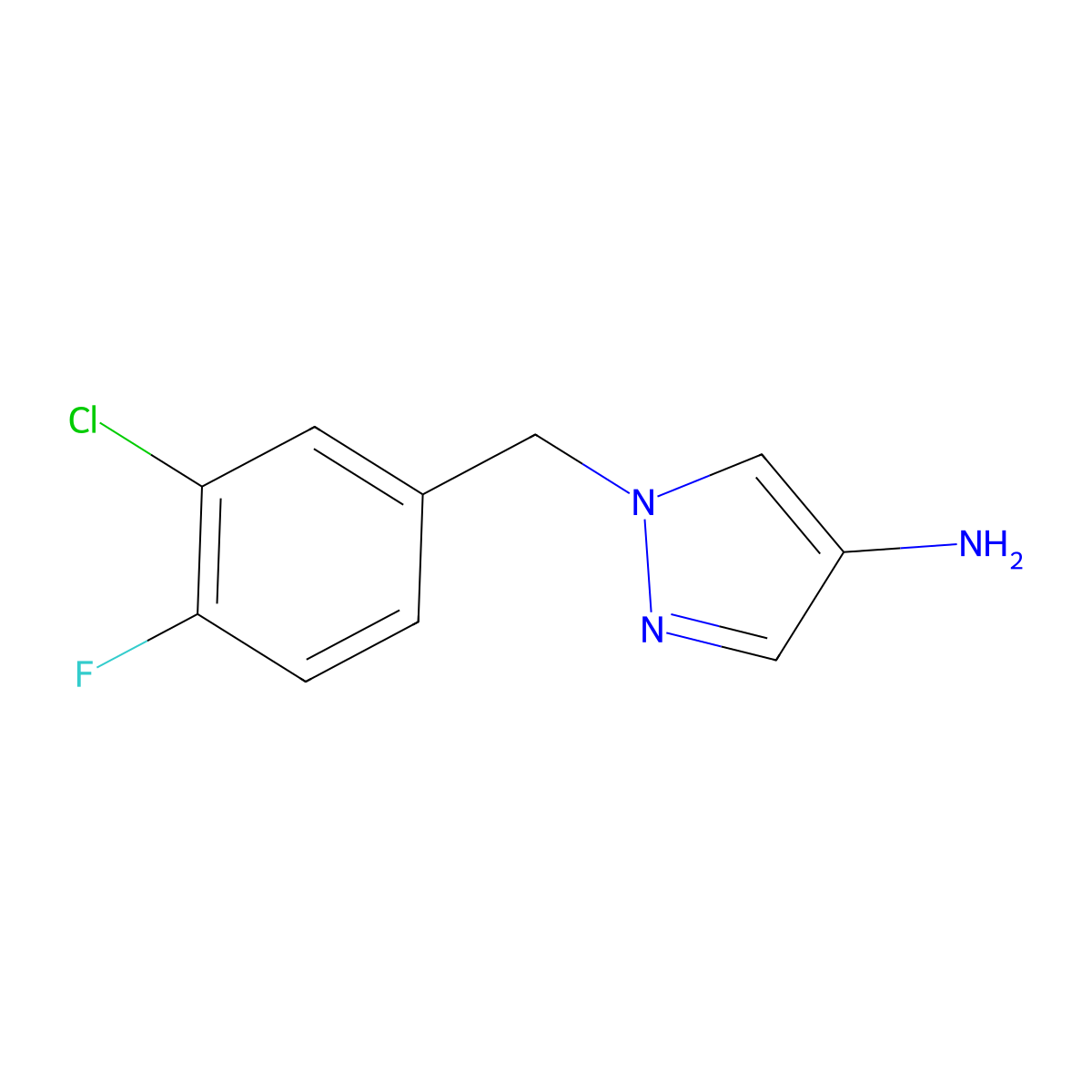 1-[(3-Chloro-4-fluorophenyl)methyl]-1H-pyrazol-4-amine molecular structure, CAS 1240570-27-7