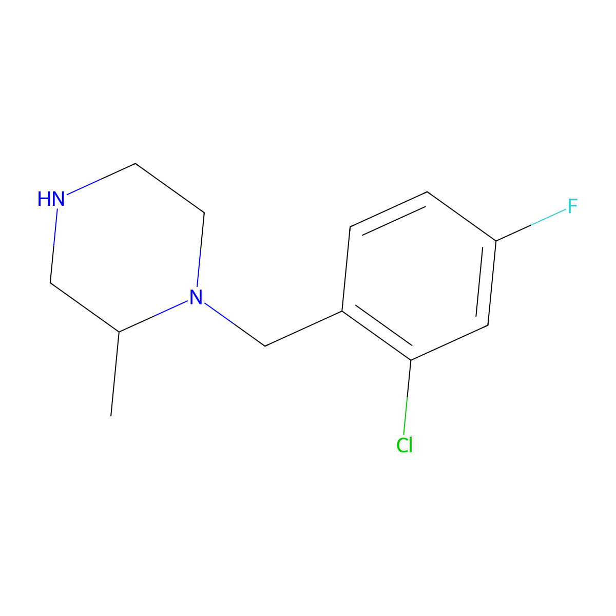 1-[(2-Chloro-4-fluorophenyl)methyl]-2-methylpiperazine molecular structure, CAS 1240570-72-2