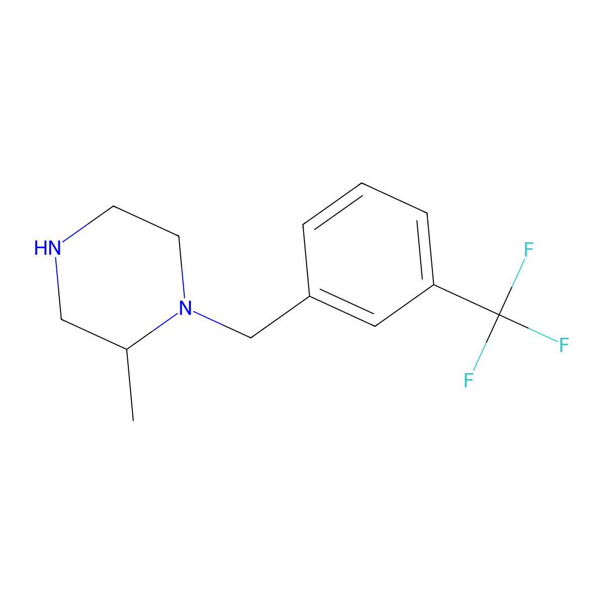 2-Methyl-1-{[3-(trifluoromethyl)phenyl]methyl}piperazine molecular structure, CAS 1240570-83-5