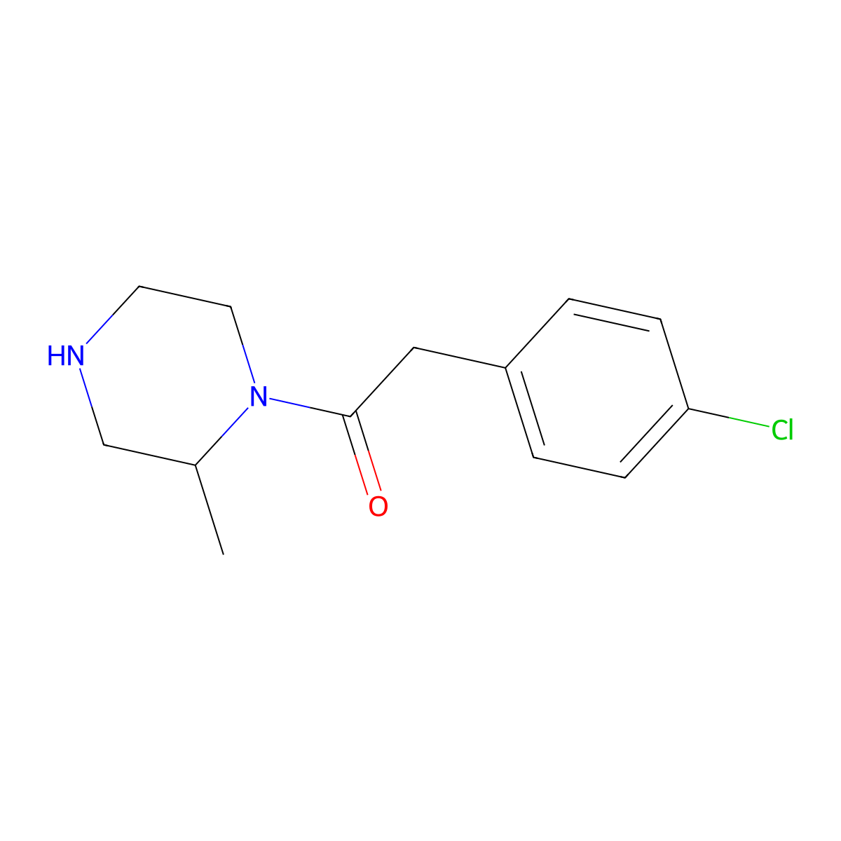 2-(4-Chlorophenyl)-1-(2-methylpiperazin-1-yl)ethan-1-one molecular structure, CAS 1240570-84-6
