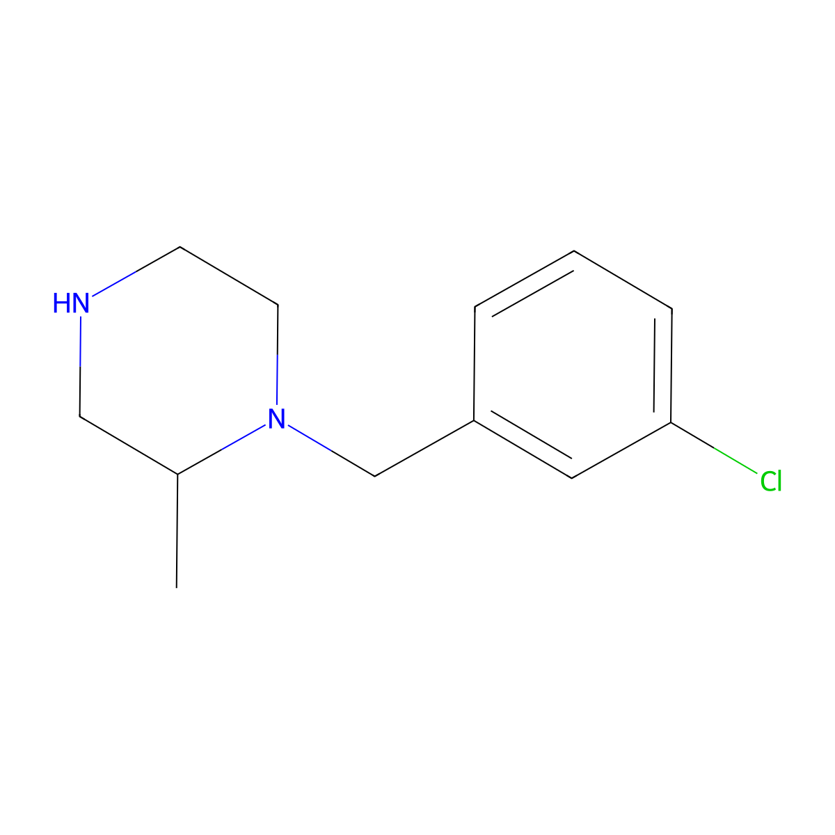 1-[(3-Chlorophenyl)methyl]-2-methylpiperazine molecular structure, CAS 1240571-00-9