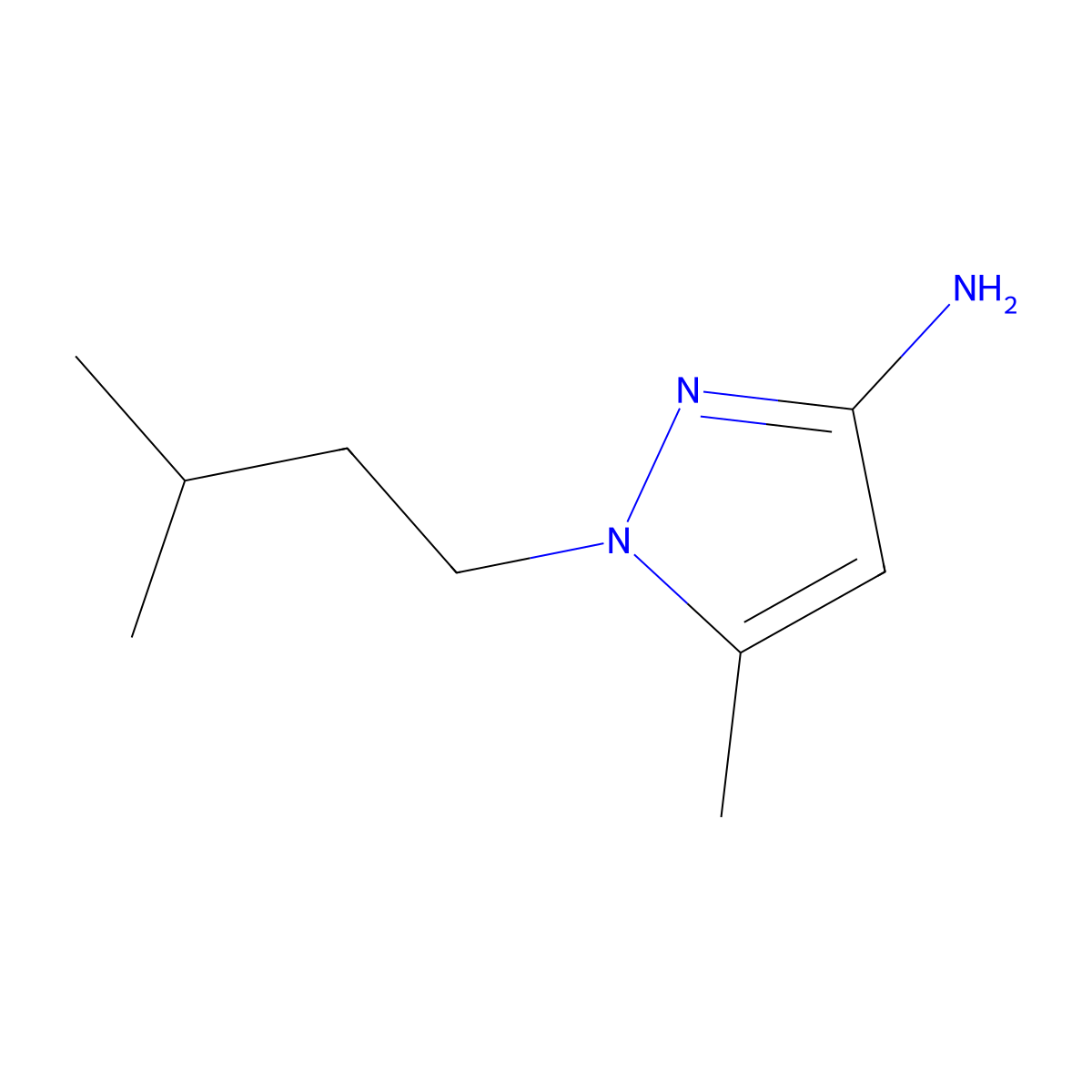 5-methyl-1-(3-methylbutyl)-1H-pyrazol-3-amine molecular structure, CAS 1240571-13-4