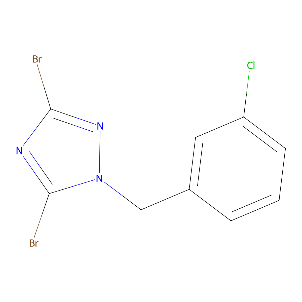 3,5-Dibromo-1-[(3-chlorophenyl)methyl]-1H-1,2,4-triazole molecular structure, CAS 1240571-54-3