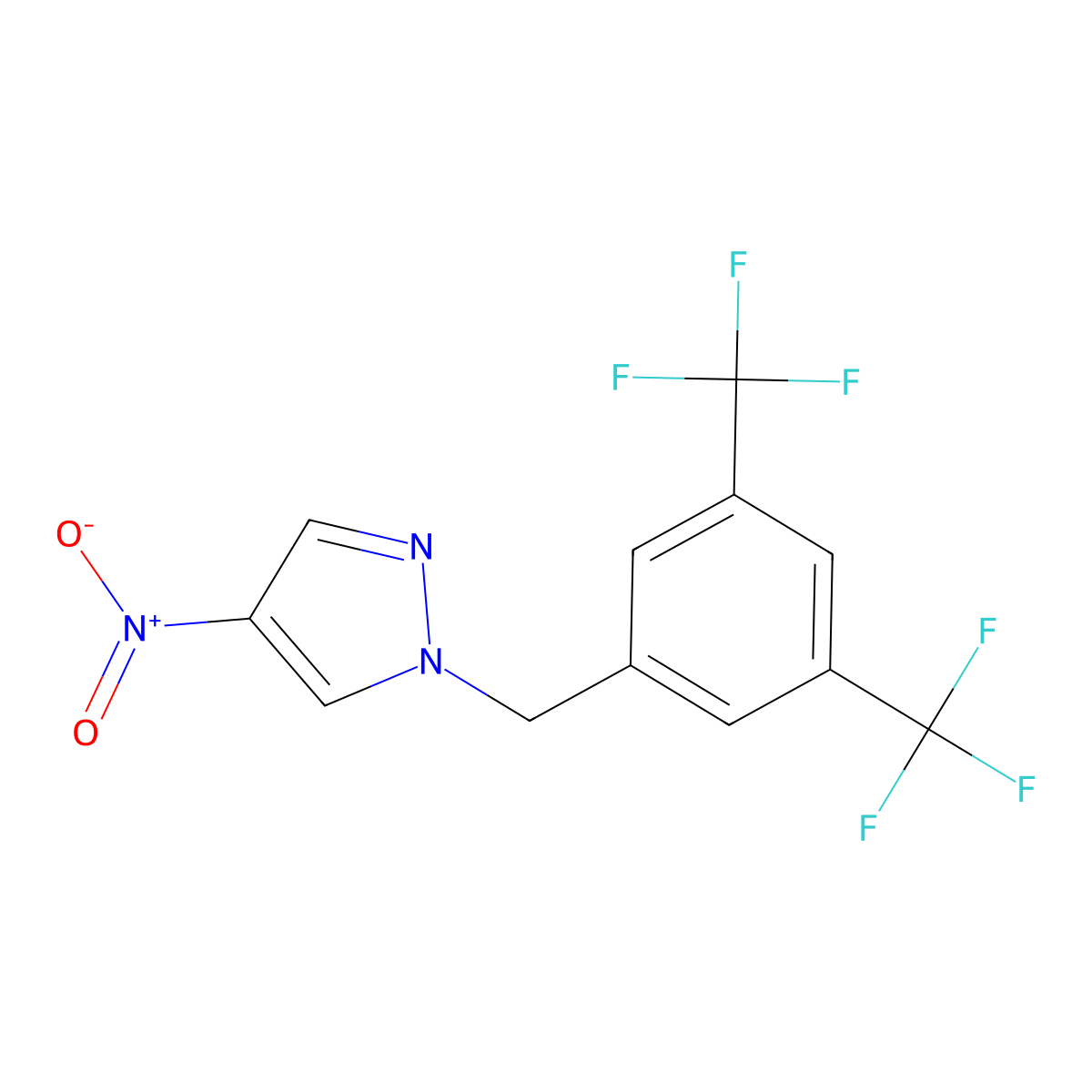 1-{[3,5-Bis(trifluoromethyl)phenyl]methyl}-4-nitro-1H-pyrazole molecular structure, CAS 1240572-16-0