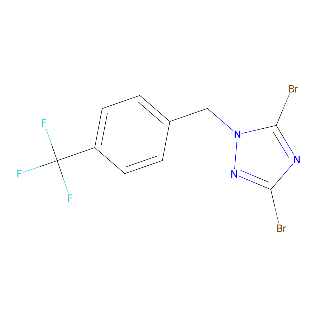 3,5-Dibromo-1-{[4-(trifluoromethyl)phenyl]methyl}-1H-1,2,4-triazole molecular structure, CAS 1240572-19-3