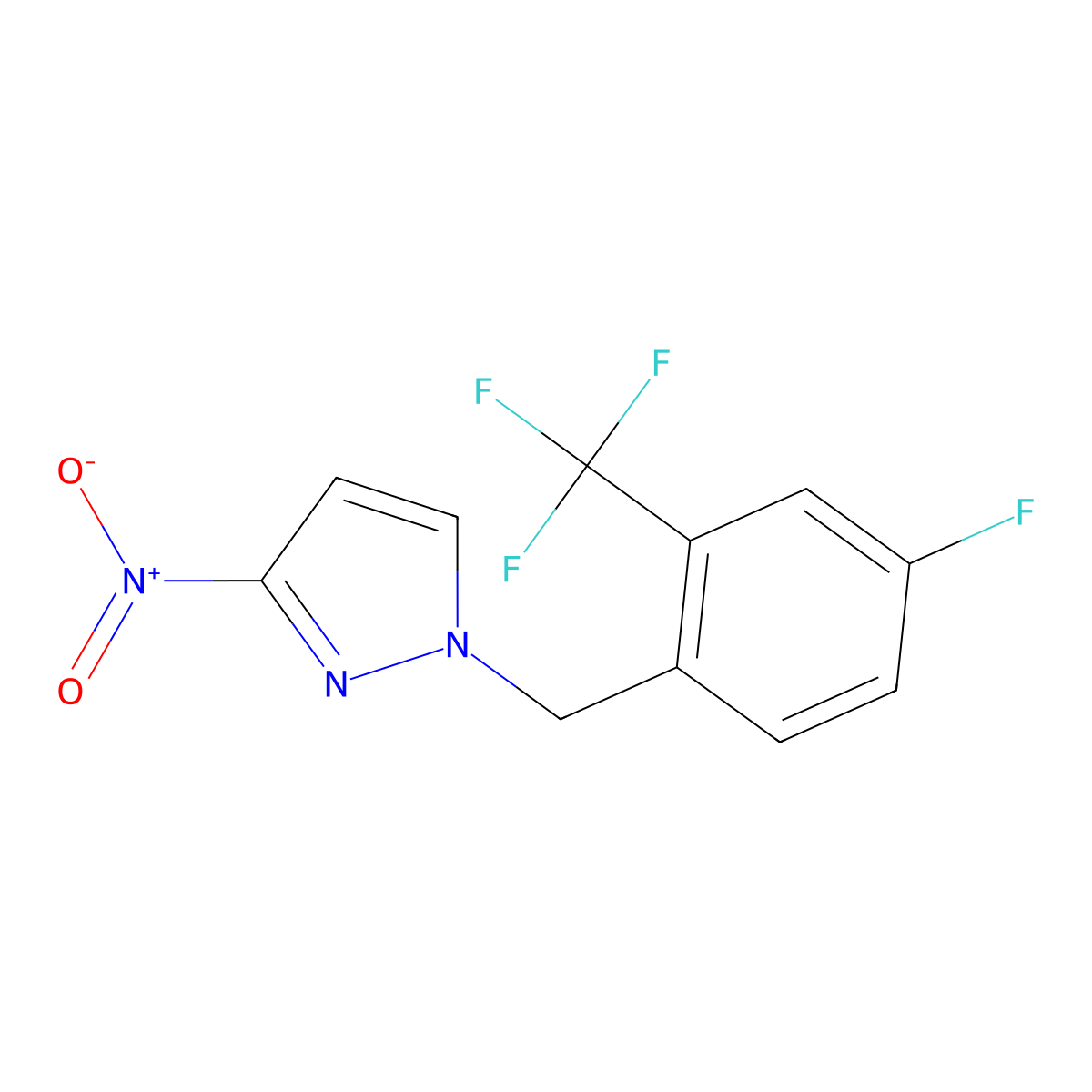 1-{[4-Fluoro-2-(trifluoromethyl)phenyl]methyl}-3-nitro-1H-pyrazole molecular structure, CAS 1240572-32-0