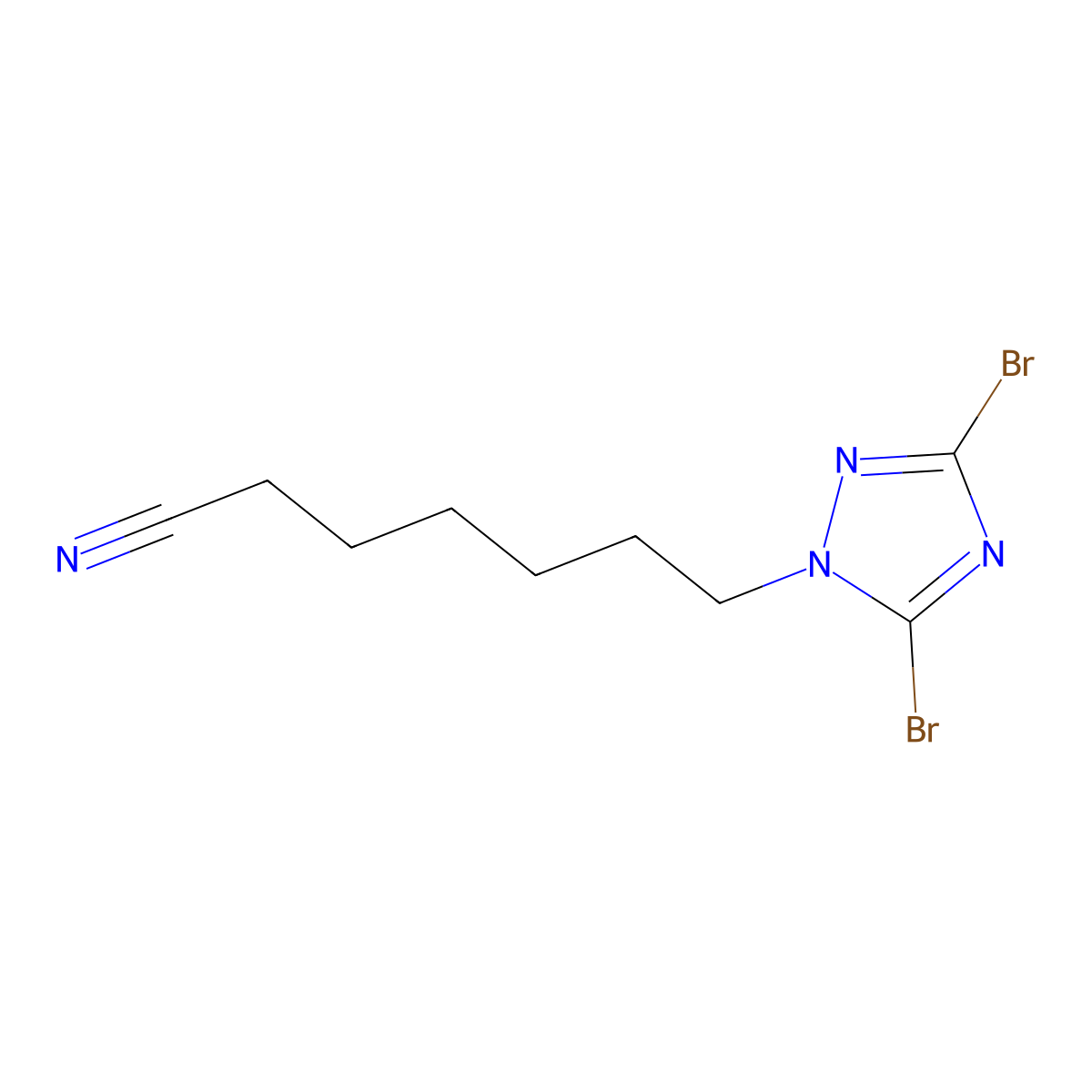 7-(3,5-Dibromo-1H-1,2,4-triazol-1-yl)heptanenitrile molecular structure, CAS 1240572-54-6