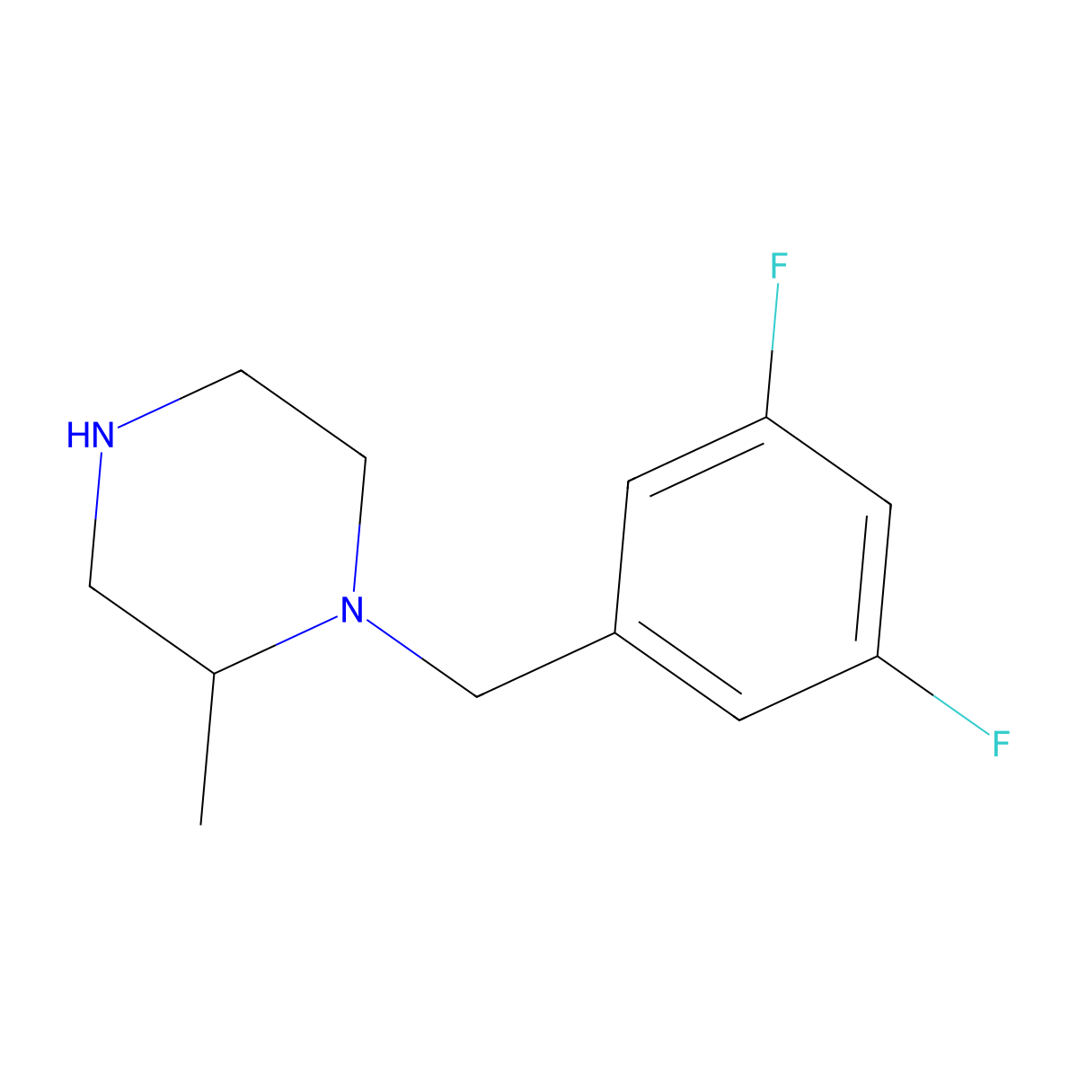 1-[(3,5-Difluorophenyl)methyl]-2-methylpiperazine molecular structure, CAS 1240572-58-0
