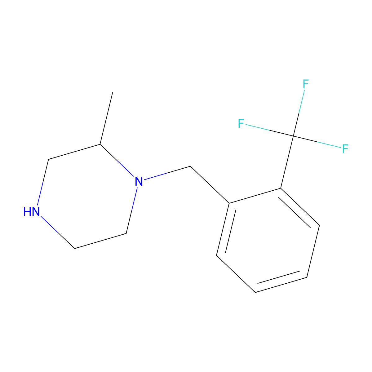 2-Methyl-1-{[2-(trifluoromethyl)phenyl]methyl}piperazine molecular structure, CAS 1240572-76-2